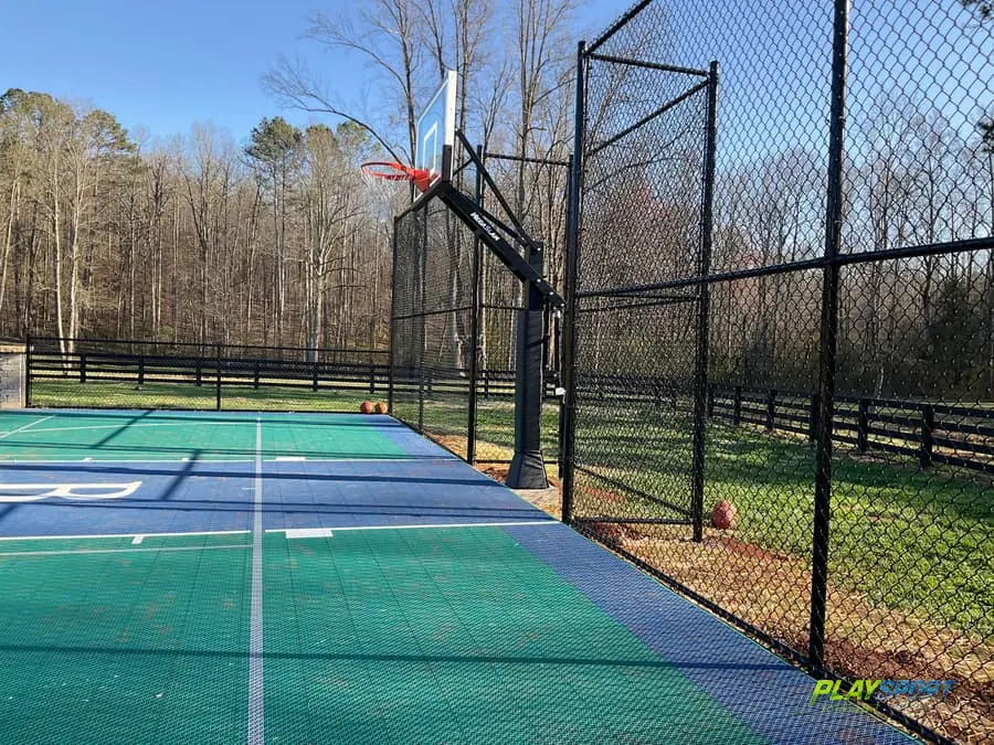 Close-up of a PlaySport modular basketball court tile surface
